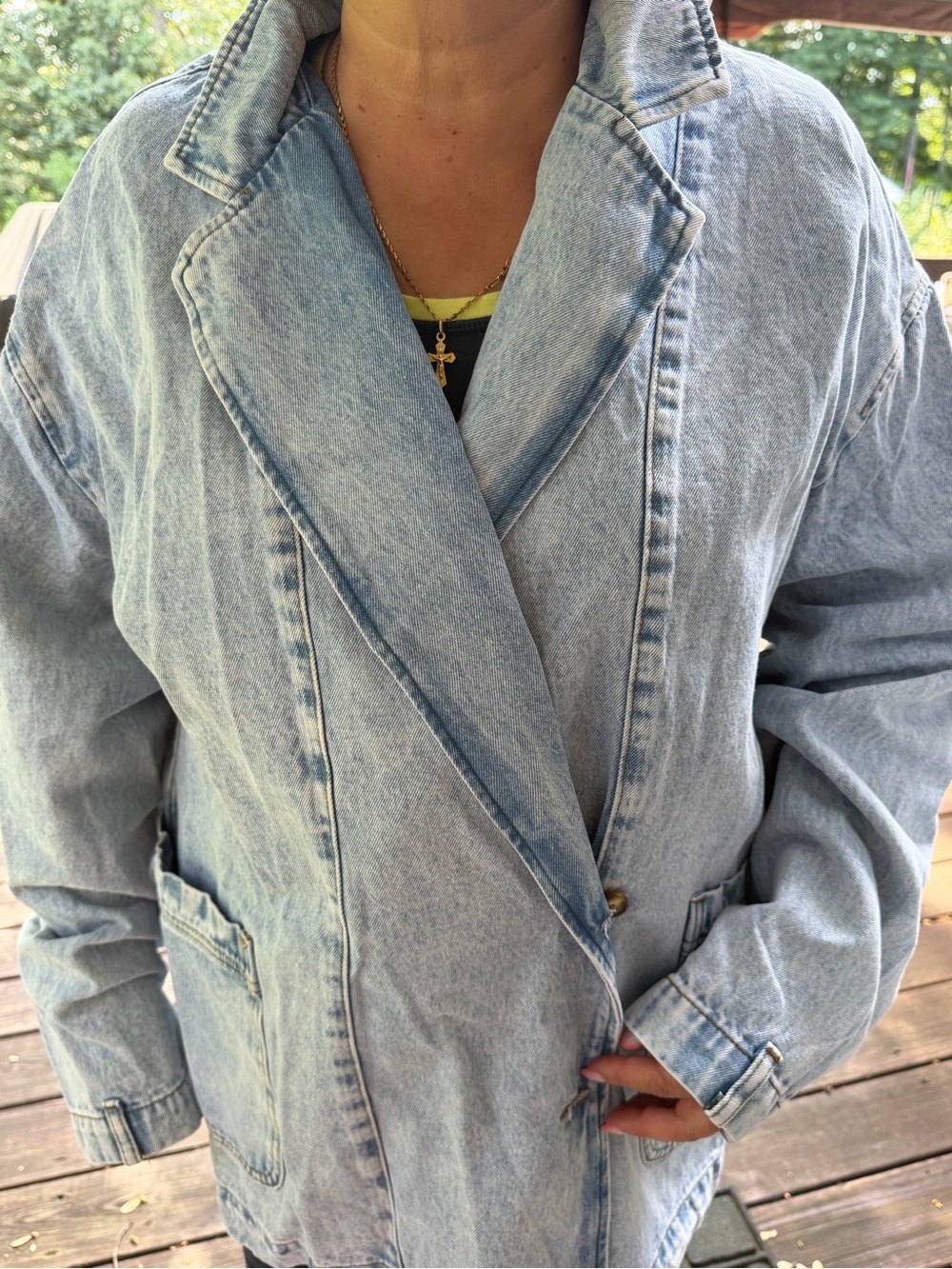 Light Wash Denim Blazer Jacket - Women's Light Blue NWT large